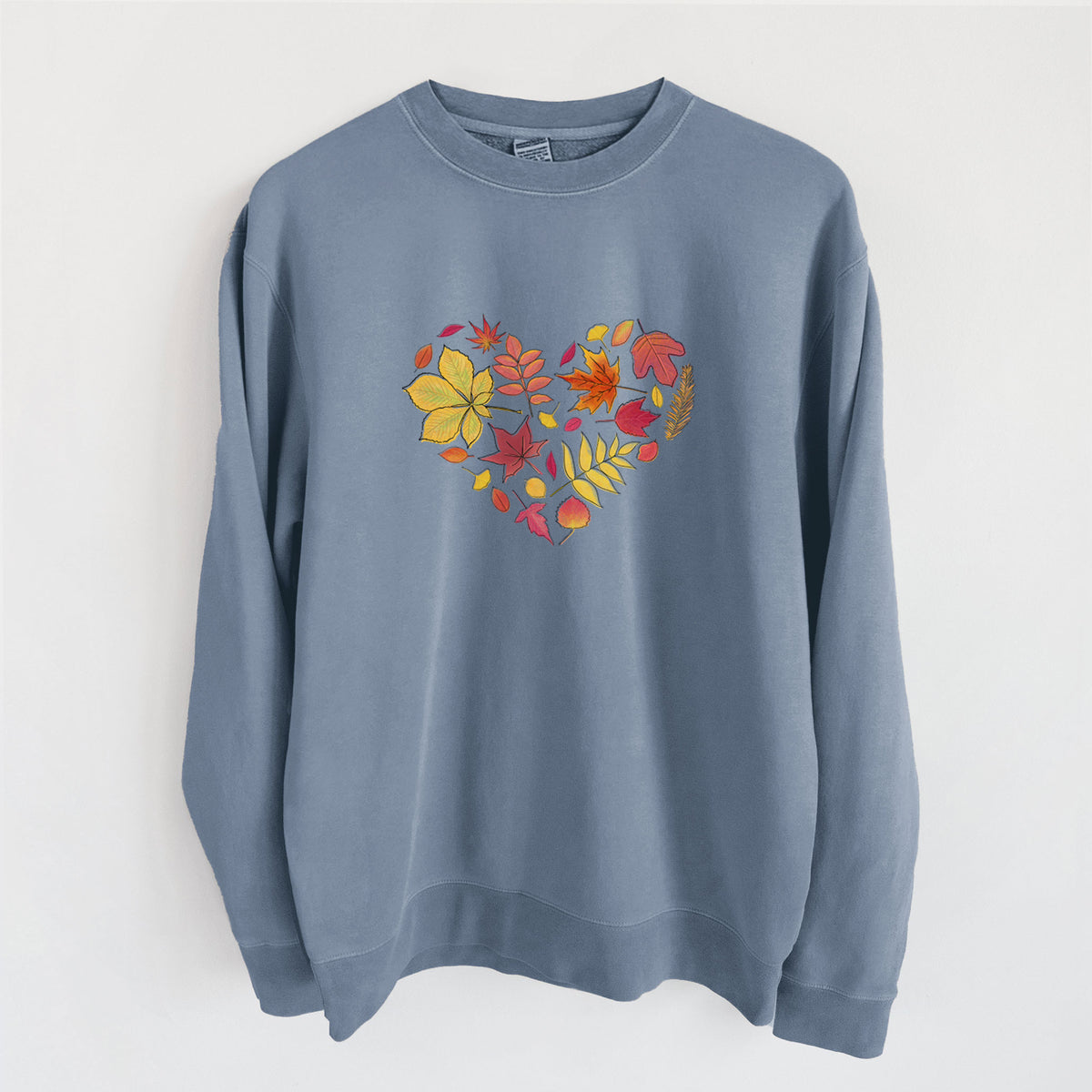 Vibrant Fall Heart - Unisex Pigment Dyed Crew Sweatshirt in Slate Blue