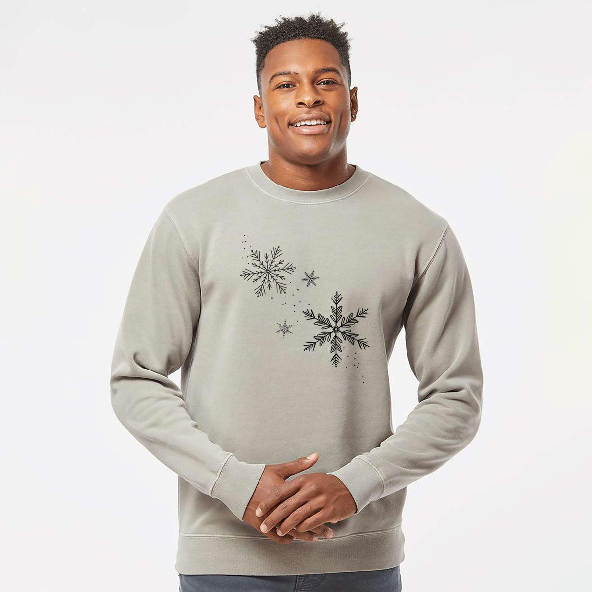 Falling Snowflakes - Unisex Pigment Dyed Crew Sweatshirt in Cement