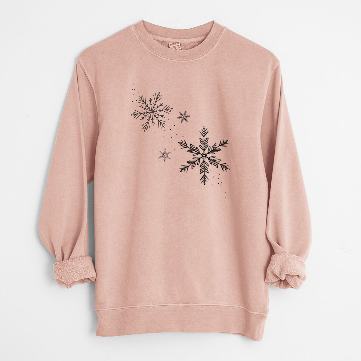 Falling Snowflakes - Unisex Pigment Dyed Crew Sweatshirt in Dusty Pink