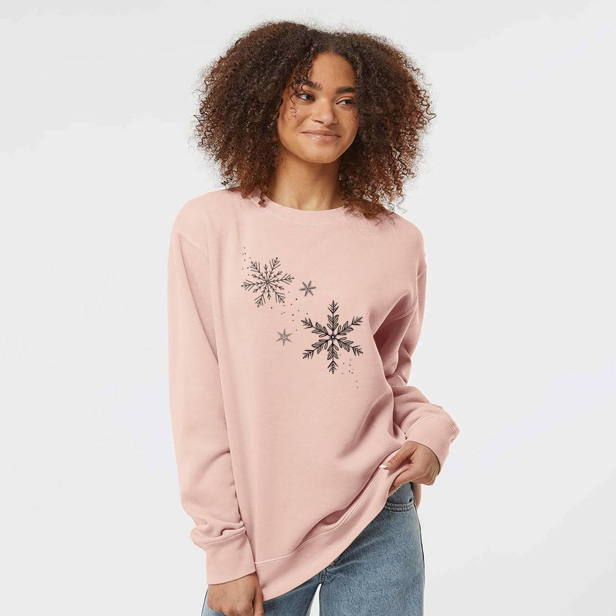Falling Snowflakes - Unisex Pigment Dyed Crew Sweatshirt in Dusty Pink