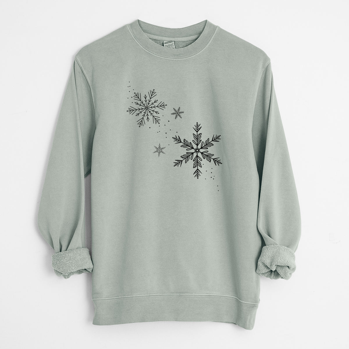 Falling Snowflakes - Unisex Pigment Dyed Crew Sweatshirt in Sage