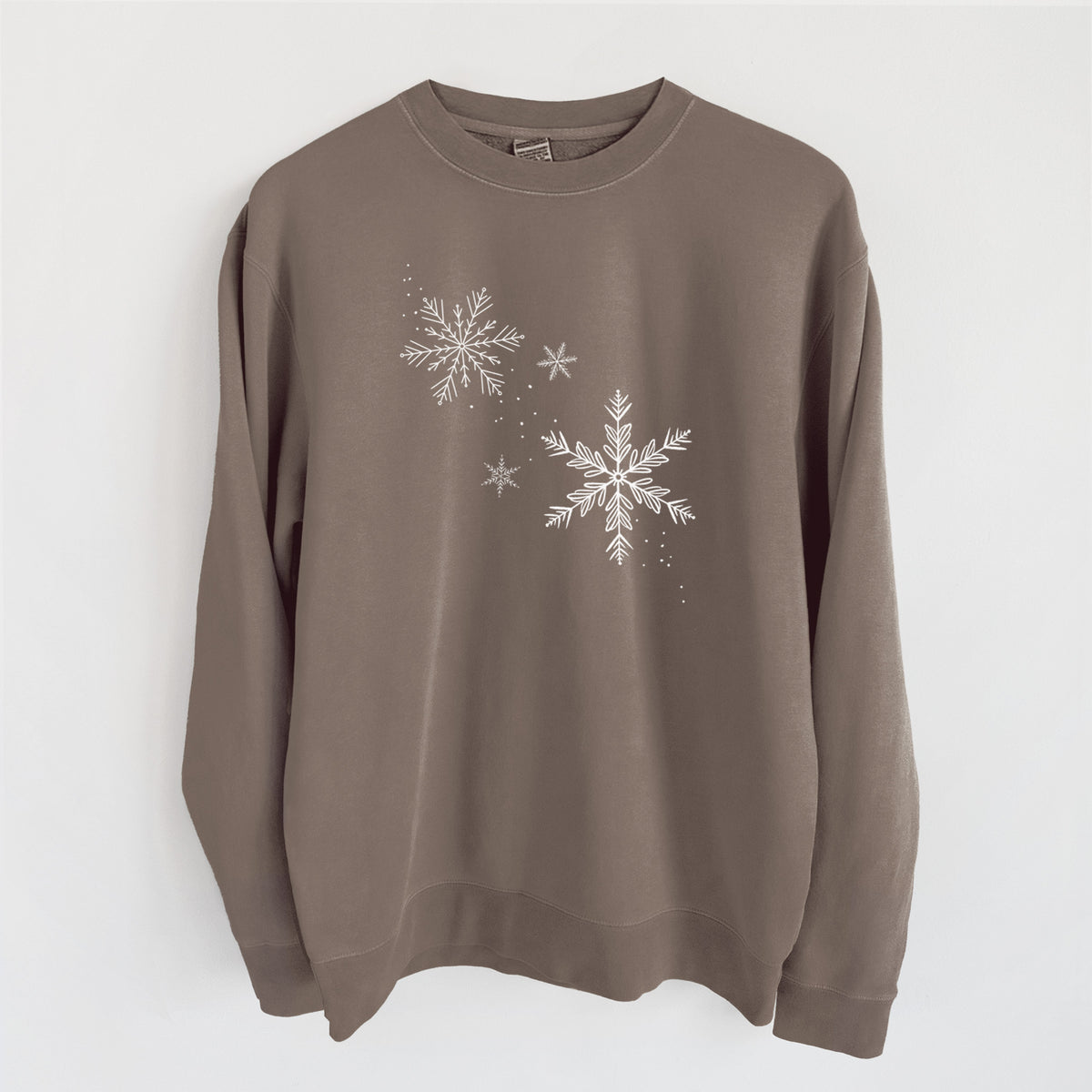 Falling Snowflakes - Unisex Pigment Dyed Crew Sweatshirt in Espresso color