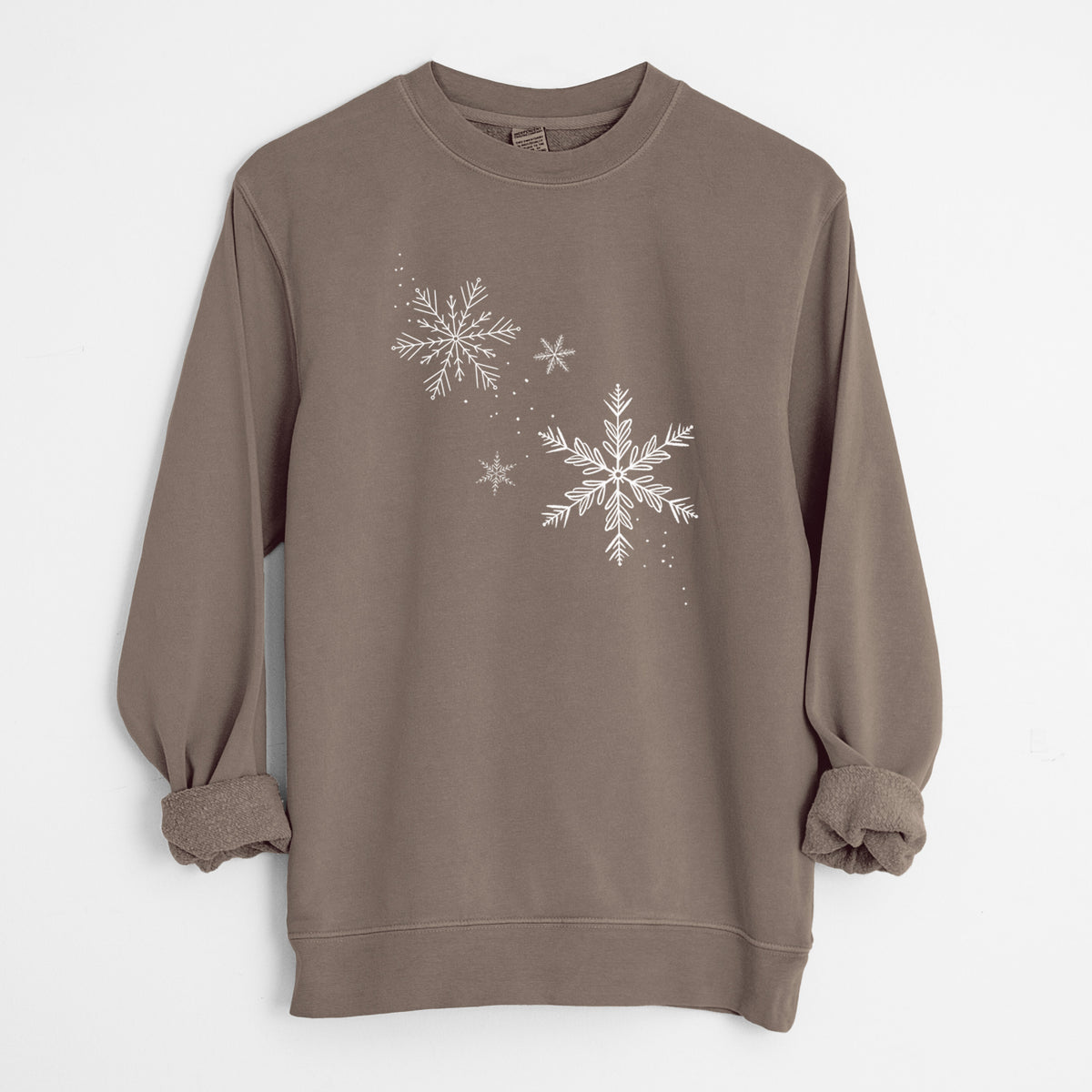 Falling Snowflakes - Unisex Pigment Dyed Crew Sweatshirt in Espresso color