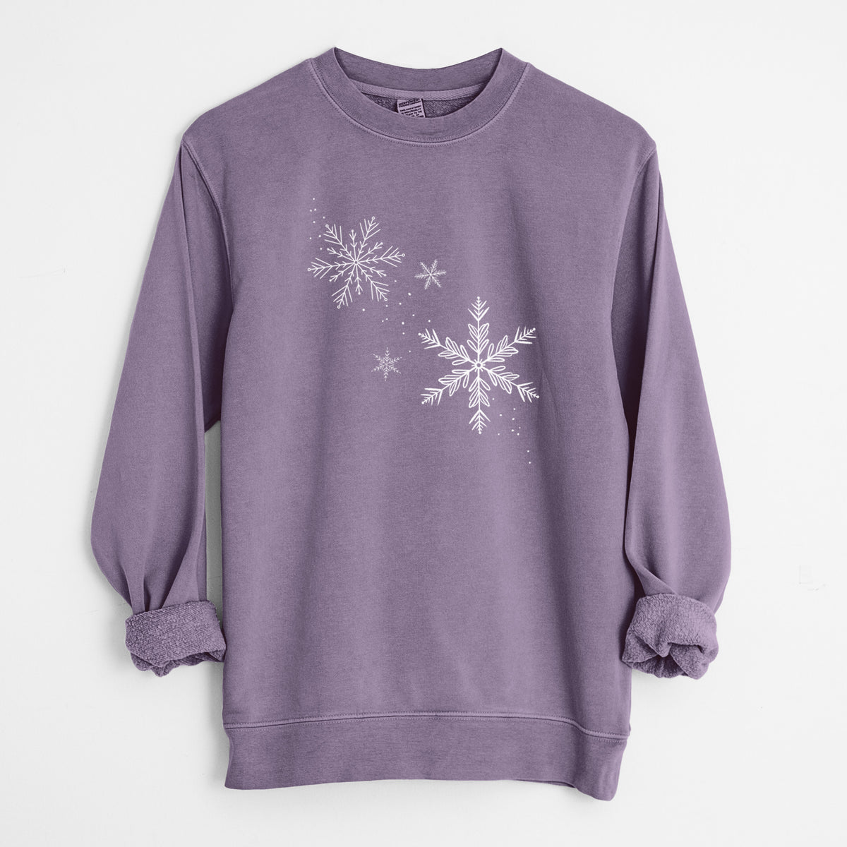 Falling Snowflakes - Unisex Pigment Dyed Crew Sweatshirt in Plum