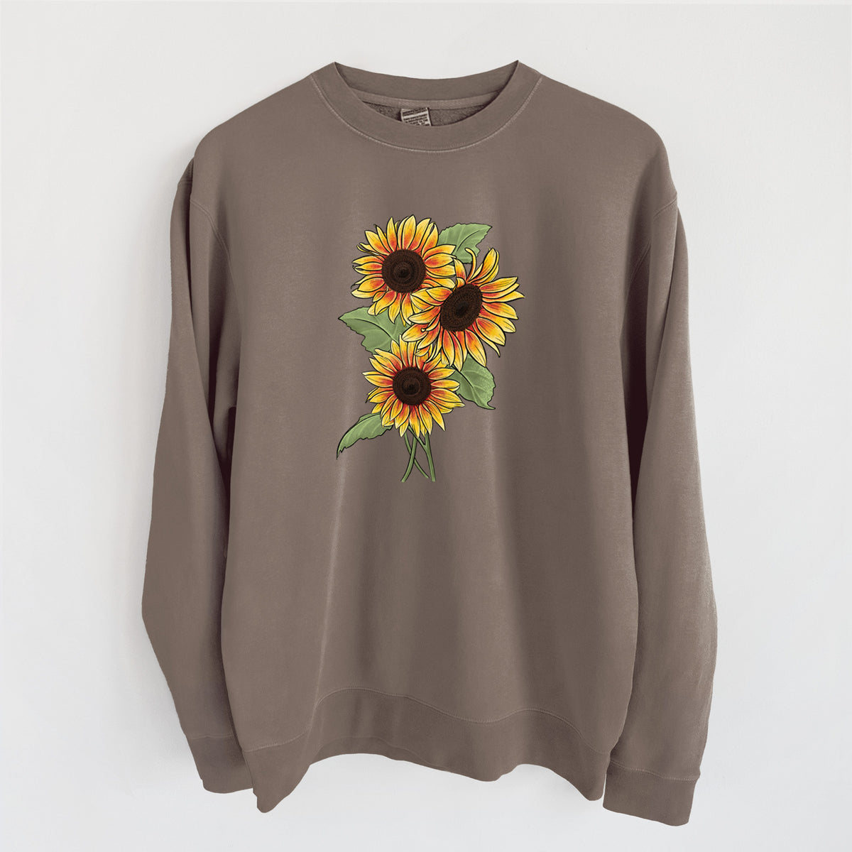 Firecracker Sunflowers - Helianthus annuus - Unisex Pigment Dyed Crew Sweatshirt in Espresso
