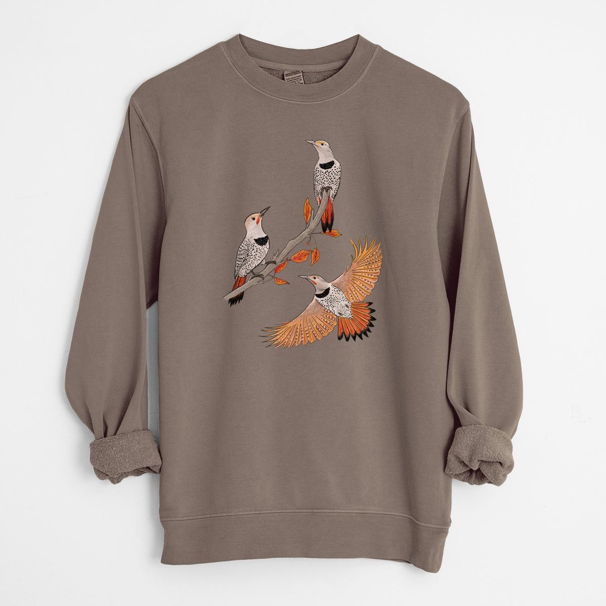 Northern Flickers (Red-shafted) - Colaptes auratus - Unisex Pigment Dyed Crew Sweatshirt in Espresso
