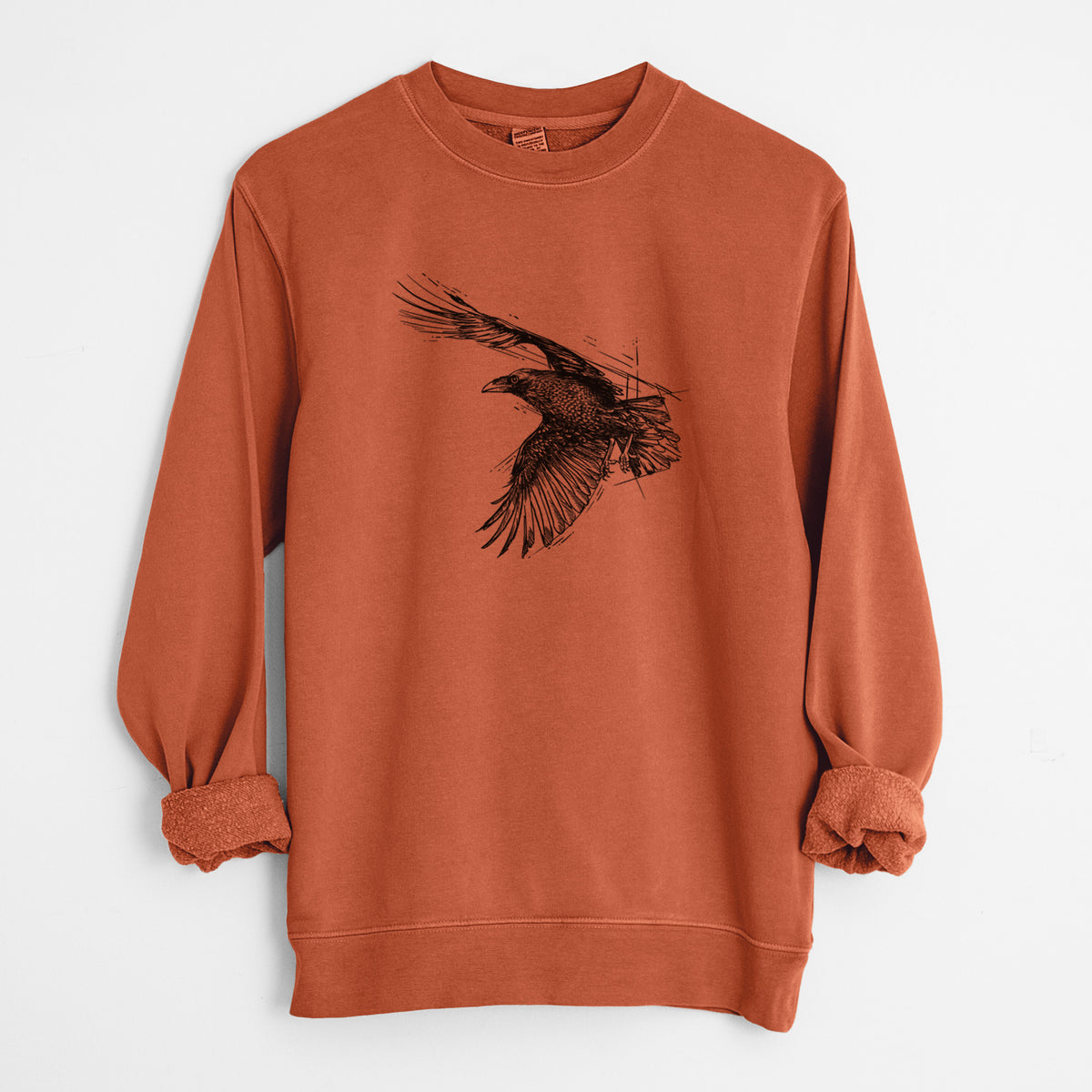 Flying Raven - Corvus corax - Unisex Pigment Dyed Crew Sweatshirt in Amber