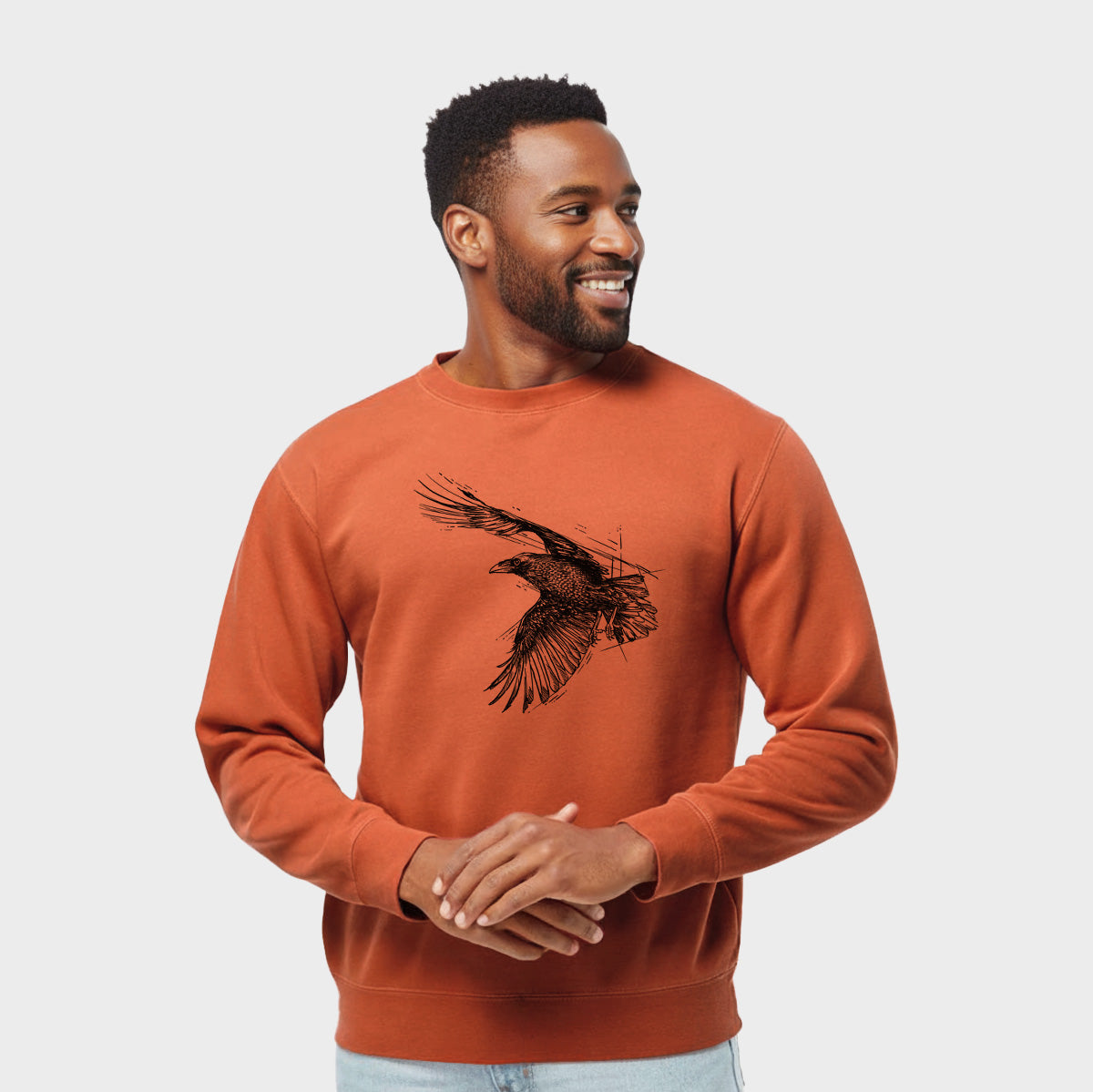 Flying Raven - Corvus corax - Unisex Pigment Dyed Crew Sweatshirt in Amber