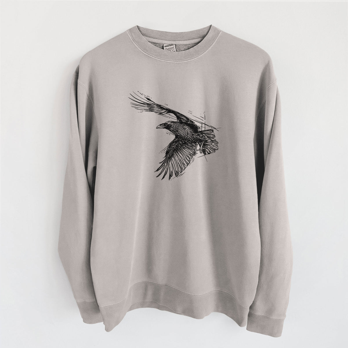 Flying Raven - Corvus corax - Unisex Pigment Dyed Crew Sweatshirt in Cement
