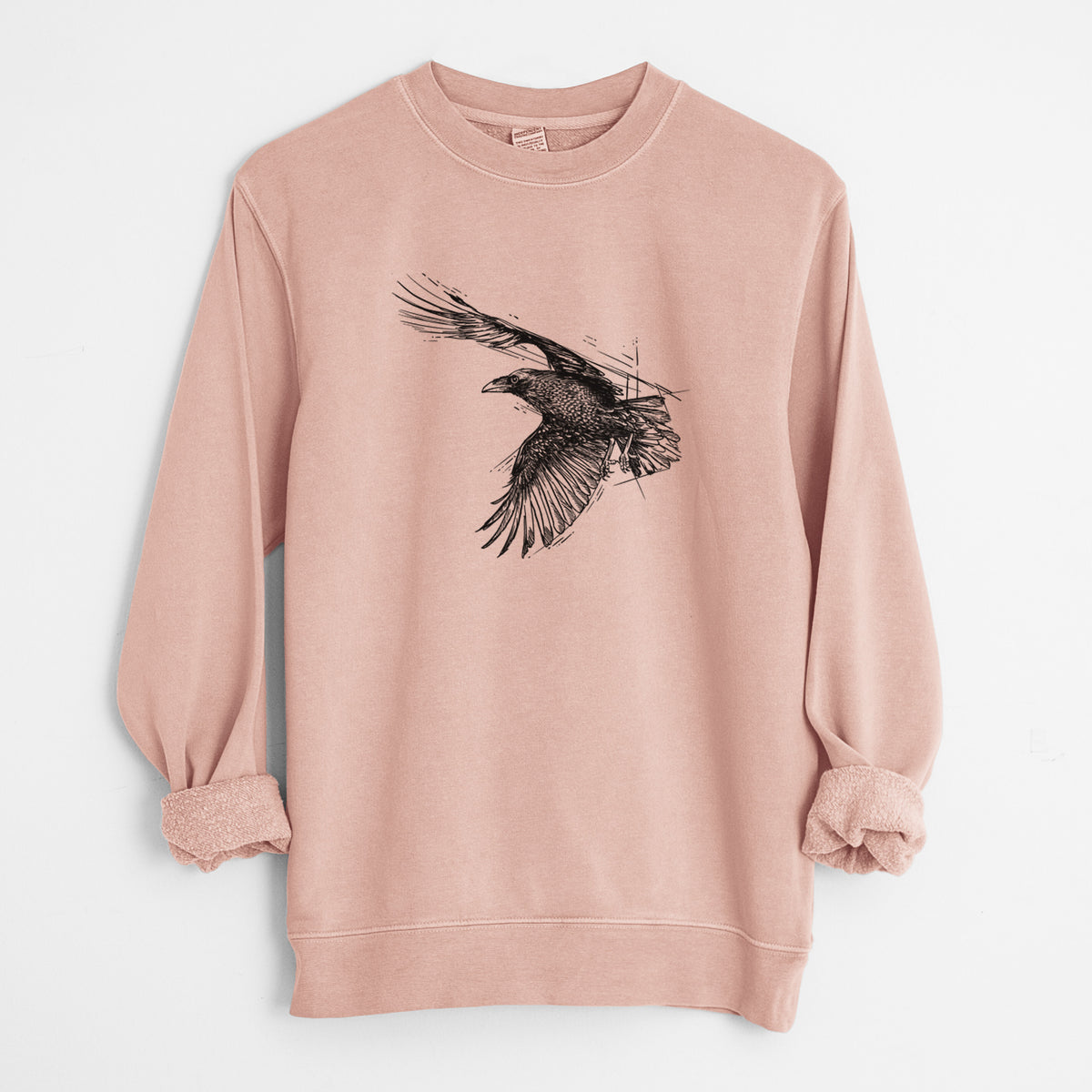 Flying Raven - Corvus corax - Unisex Pigment Dyed Crew Sweatshirt in Dusty Pink