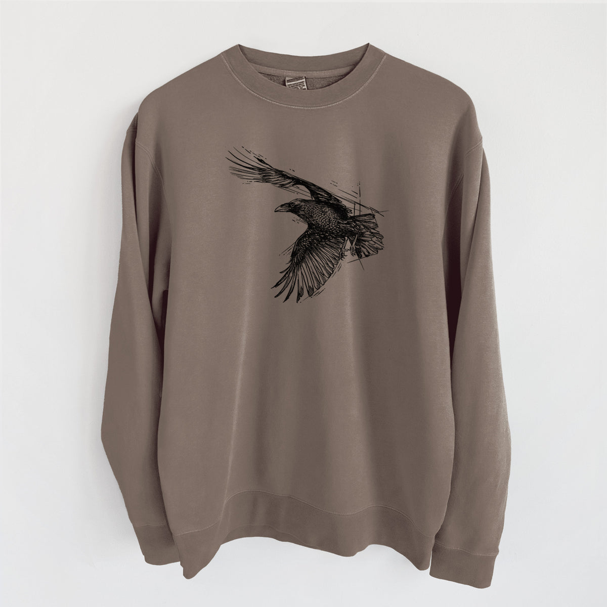 Flying Raven - Corvus corax - Unisex Pigment Dyed Crew Sweatshirt in Espresso Brown Color