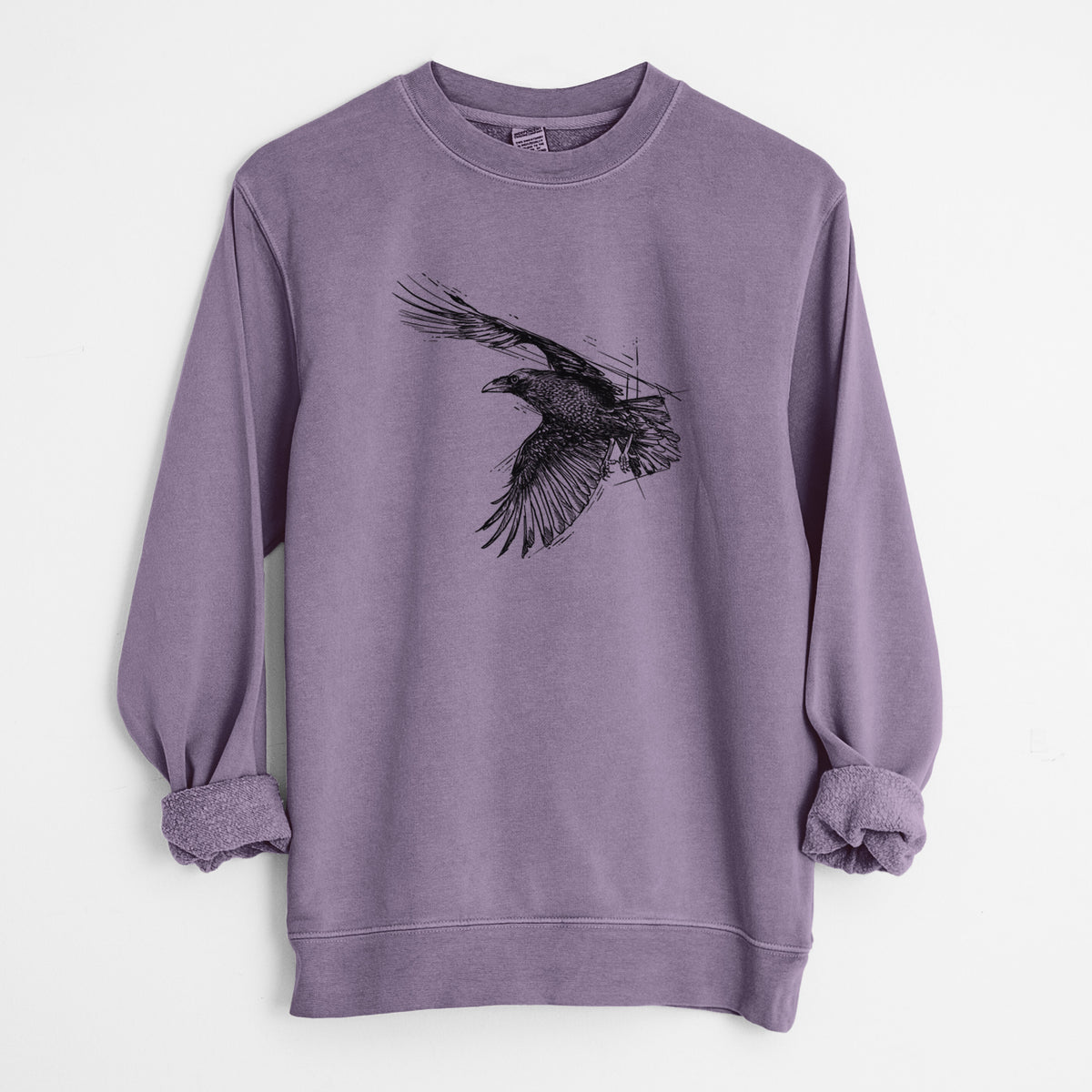 Flying Raven - Corvus corax - Unisex Pigment Dyed Crew Sweatshirt in Plum