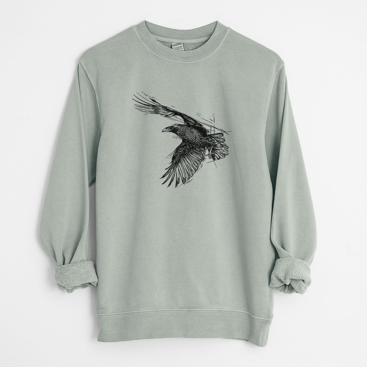 Flying Raven - Corvus corax - Unisex Pigment Dyed Crew Sweatshirt in Sage