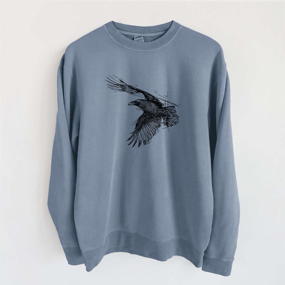 Flying Raven - Corvus corax - Unisex Pigment Dyed Crew Sweatshirt in Slate Blue