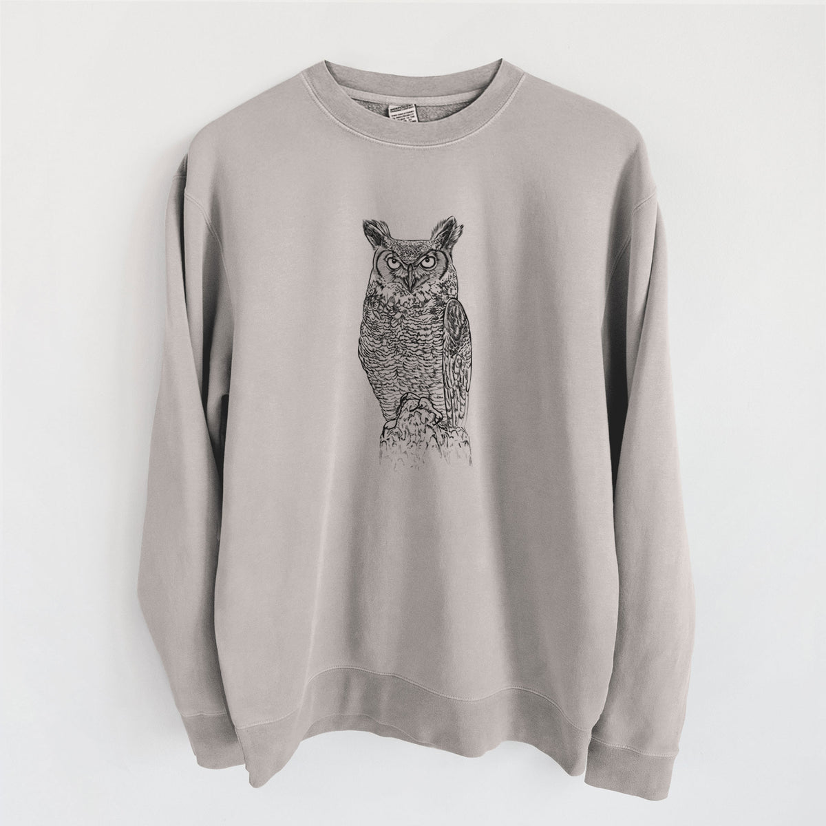 Bubo virginianus - Great Horned Owl - Unisex Pigment Dyed Crew Sweatshirt in Cement