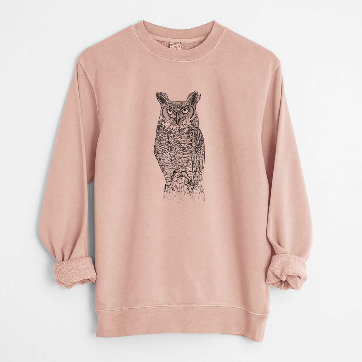 Bubo virginianus - Great Horned Owl - Unisex Pigment Dyed Crew Sweatshirt in Dusty Pink