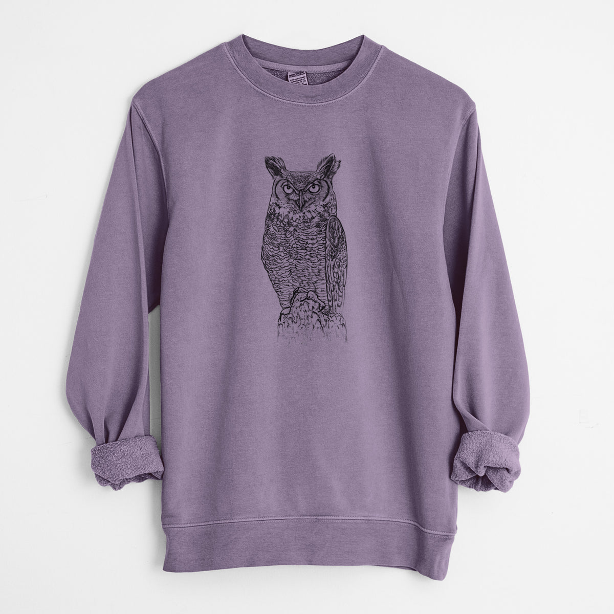 Bubo virginianus - Great Horned Owl - Unisex Pigment Dyed Crew Sweatshirt in Plum