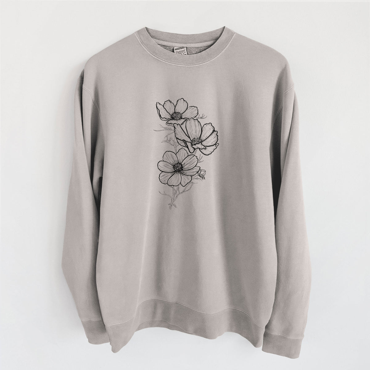 Garden Cosmos - Apollo White Cosmos bipinnatus - Unisex Pigment Dyed Crew Sweatshirt in Cement
