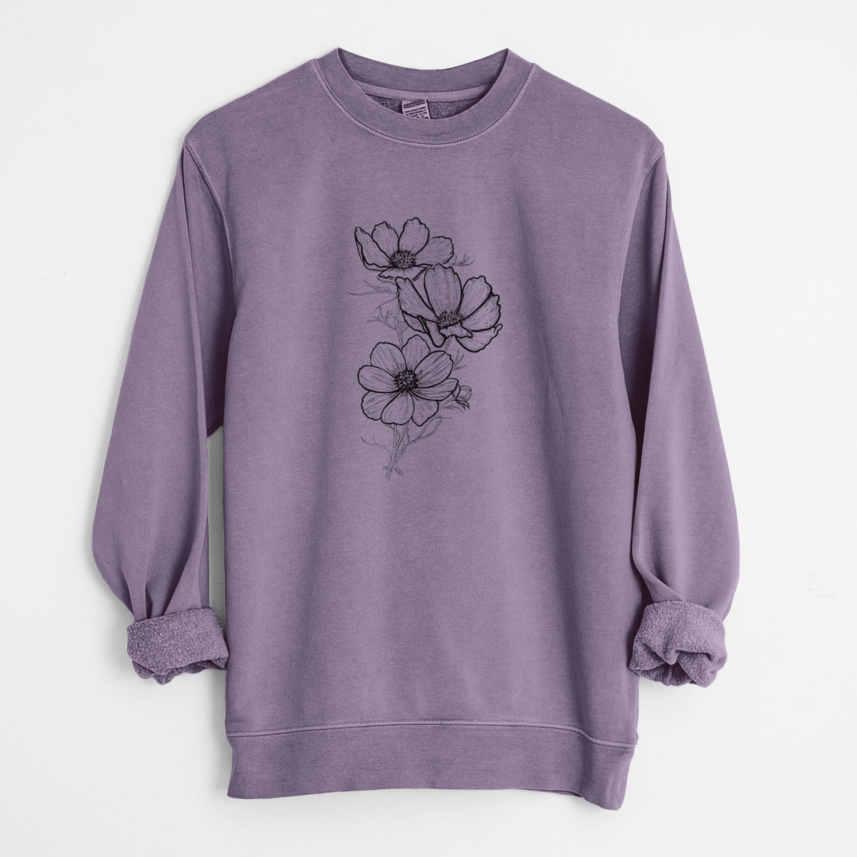 Garden Cosmos - Apollo White Cosmos bipinnatus - Unisex Pigment Dyed Crew Sweatshirt in Plum