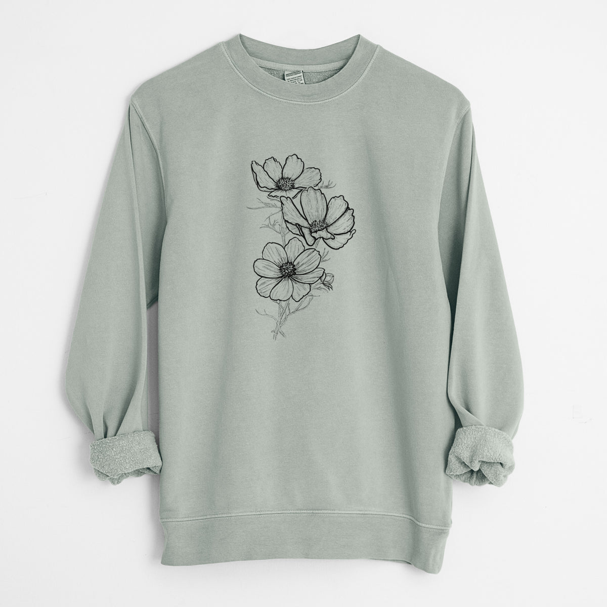 Garden Cosmos - Apollo White Cosmos bipinnatus - Unisex Pigment Dyed Crew Sweatshirt in Sage