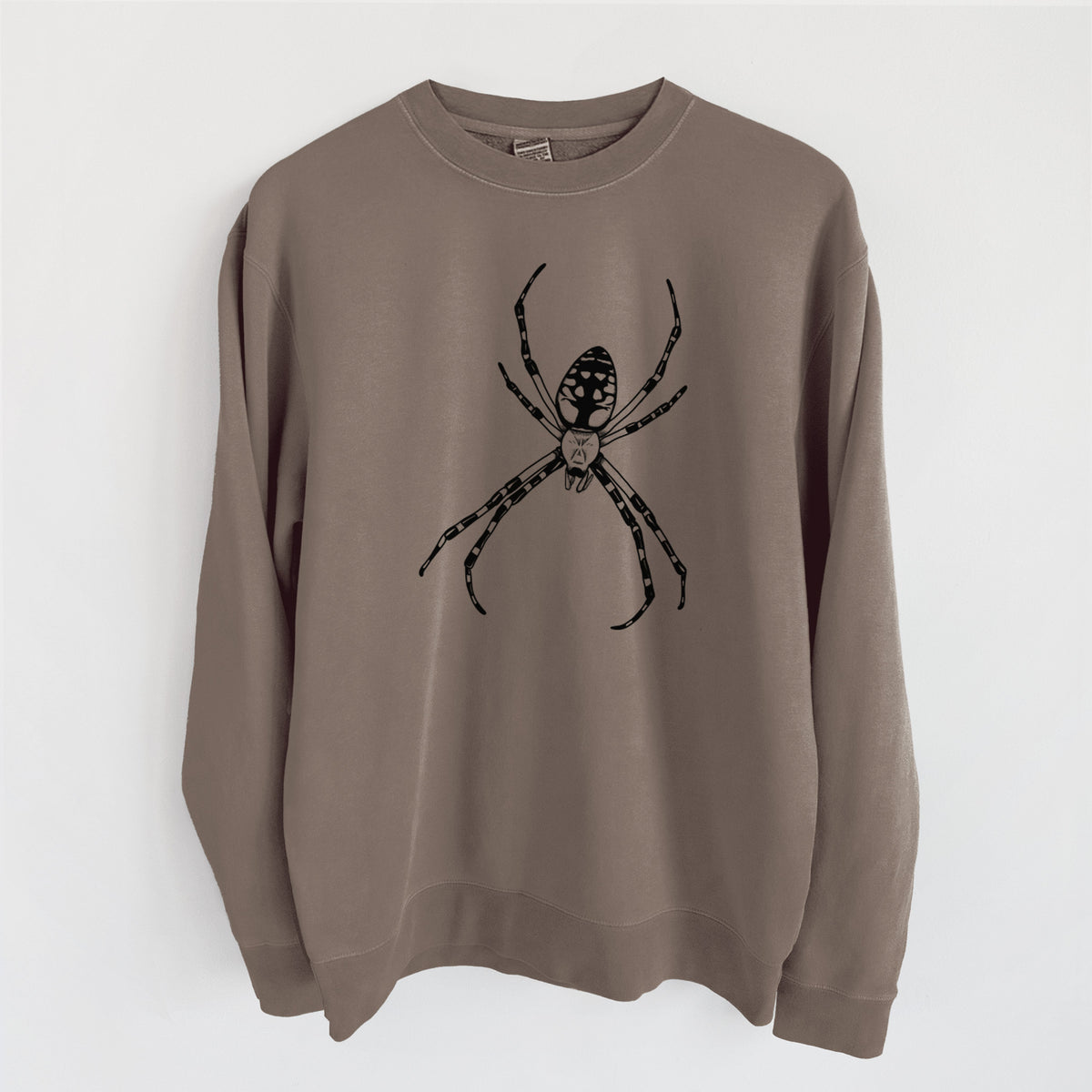 Argiope aurantia - Yellow Garden Spider - Unisex Pigment Dyed Crew Sweatshirt in Espresso Brown Color