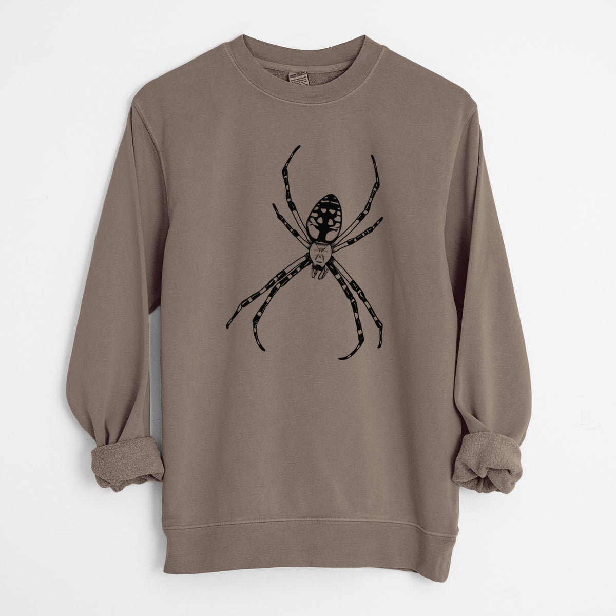 Argiope aurantia - Yellow Garden Spider - Unisex Pigment Dyed Crew Sweatshirt in Espresso Brown Color