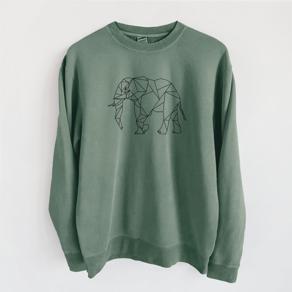 Geometric Elephant - Unisex Pigment Dyed Crew Sweatshirt in Alpine Green