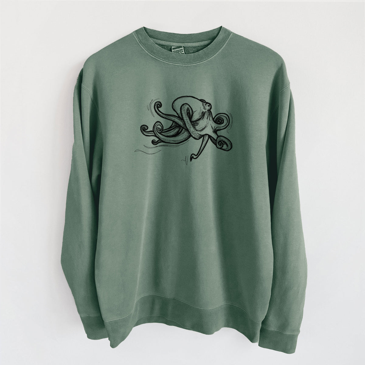 Giant Pacific Octopus - Unisex Pigment Dyed Crew Sweatshirt in Alpine Green