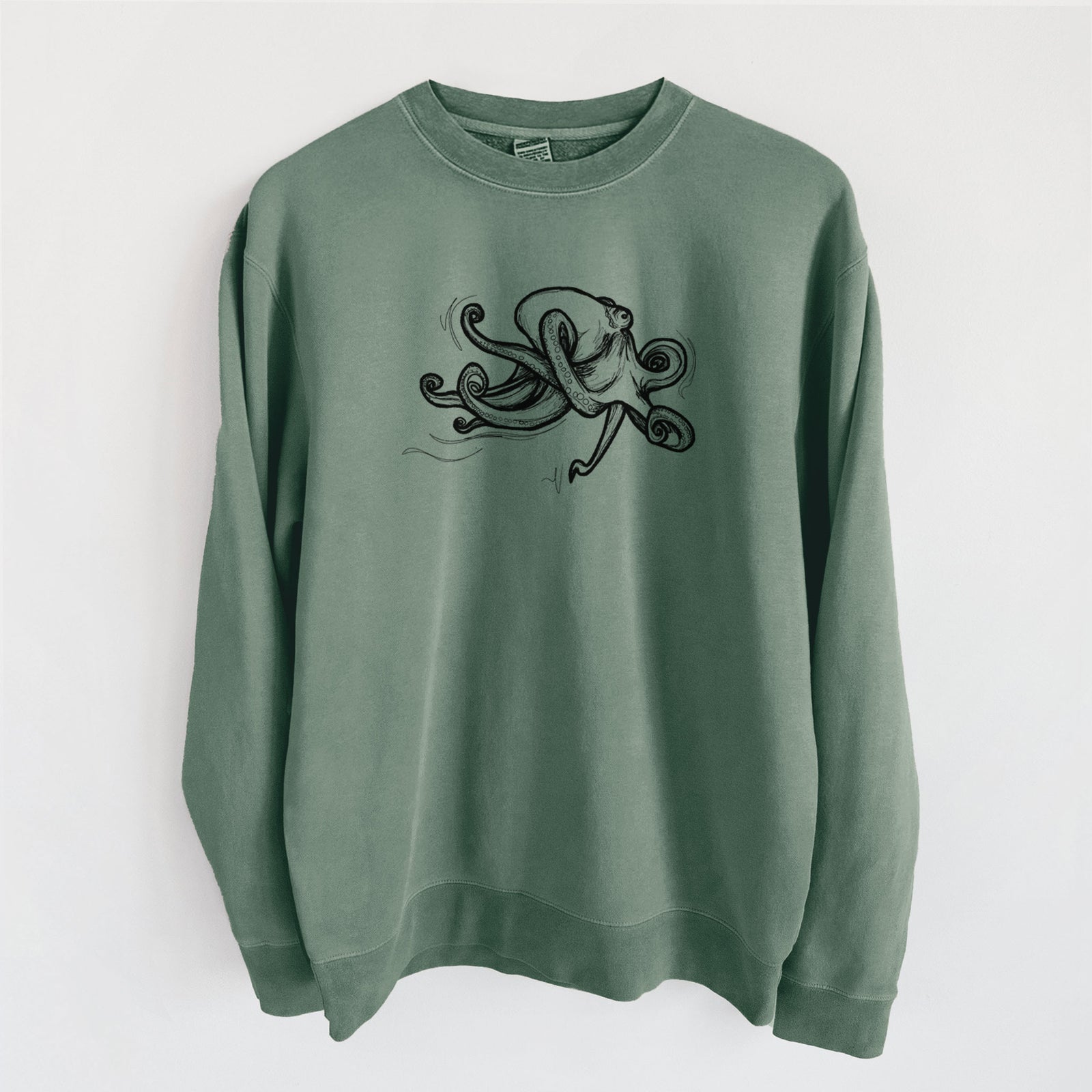 Giant Pacific Octopus - Unisex Pigment Dyed Crew Sweatshirt in Alpine Green