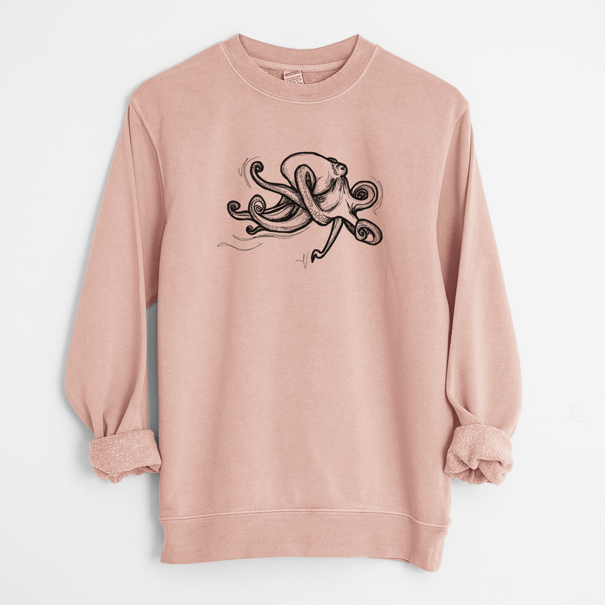 Giant Pacific Octopus - Unisex Pigment Dyed Crew Sweatshirt in Dusty Pink