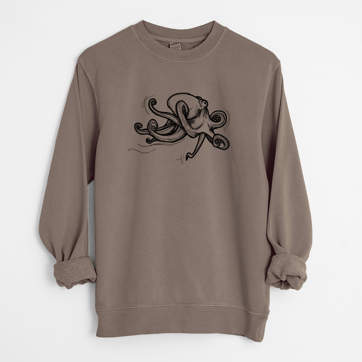 Giant Pacific Octopus - Unisex Pigment Dyed Crew Sweatshirt in Espresso Brown Color