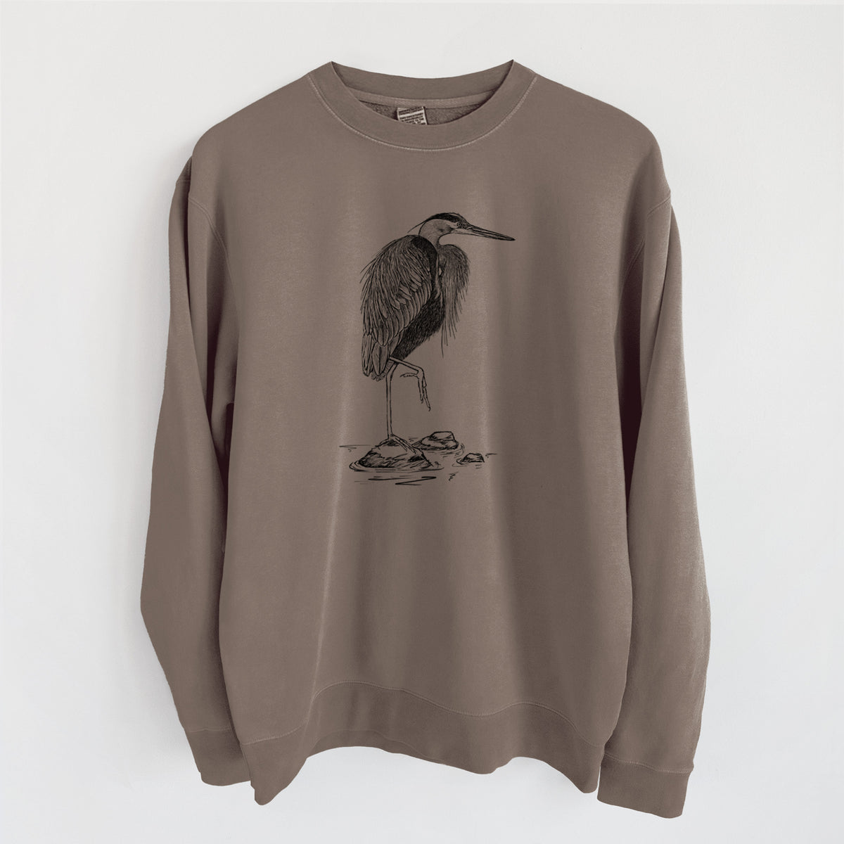 Ardea herodias - Great Blue Heron - Unisex Pigment Dyed Crew Sweatshirt in Espresso Brown Color