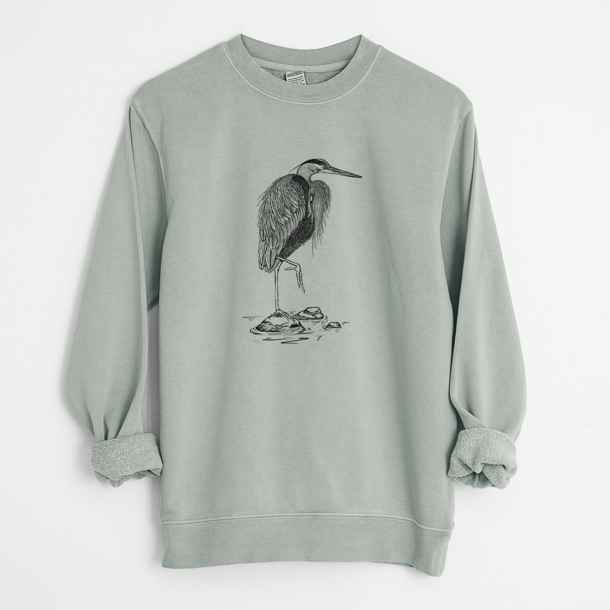 Ardea herodias - Great Blue Heron - Unisex Pigment Dyed Crew Sweatshirt in Sage