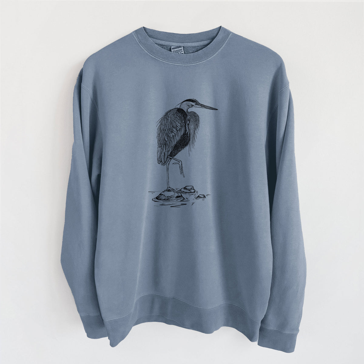 Ardea herodias - Great Blue Heron - Unisex Pigment Dyed Crew Sweatshirt in Slate Blue