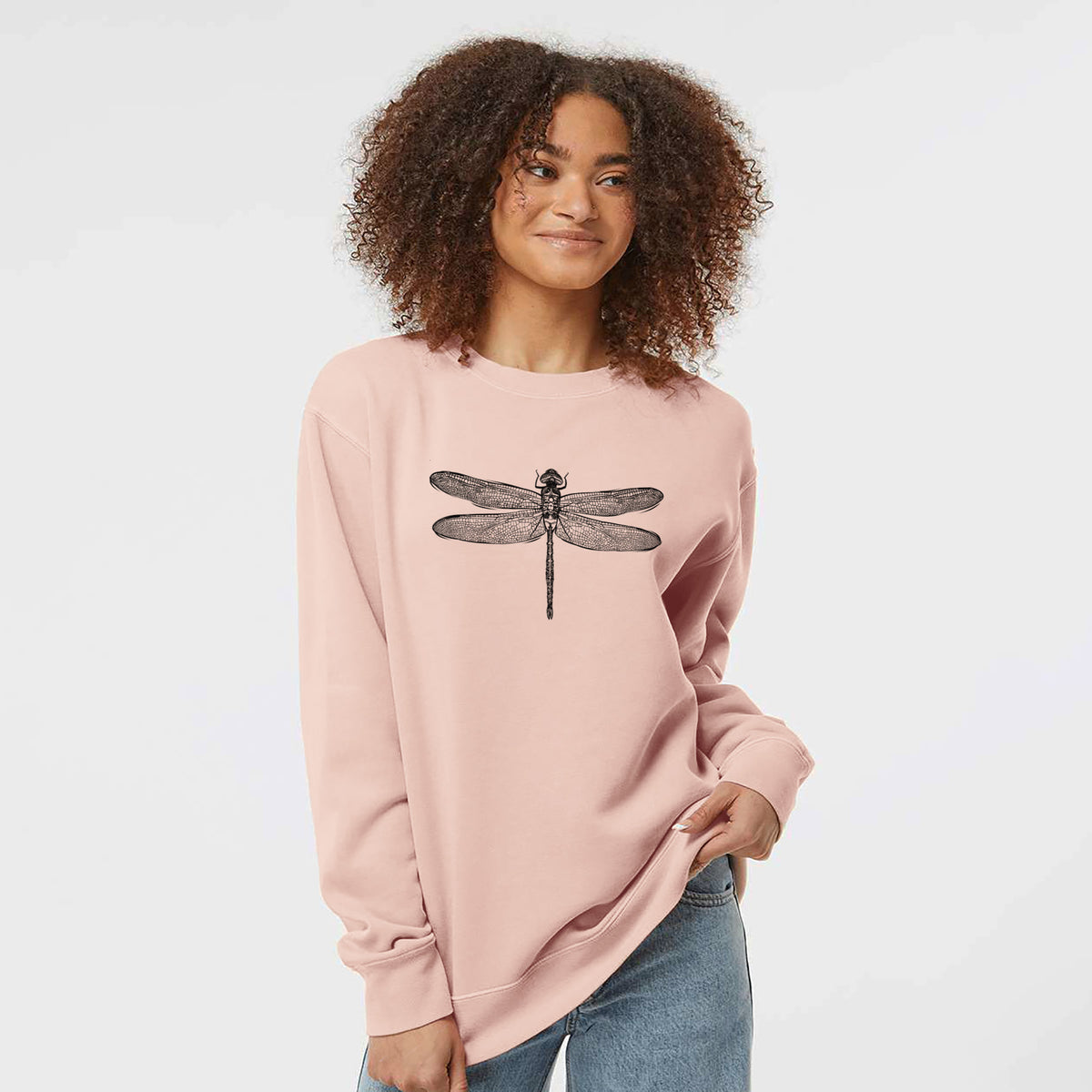 Anax Junius - Green Darner Dragonfly - Unisex Pigment Dyed Crew Sweatshirt in Dusty Pink