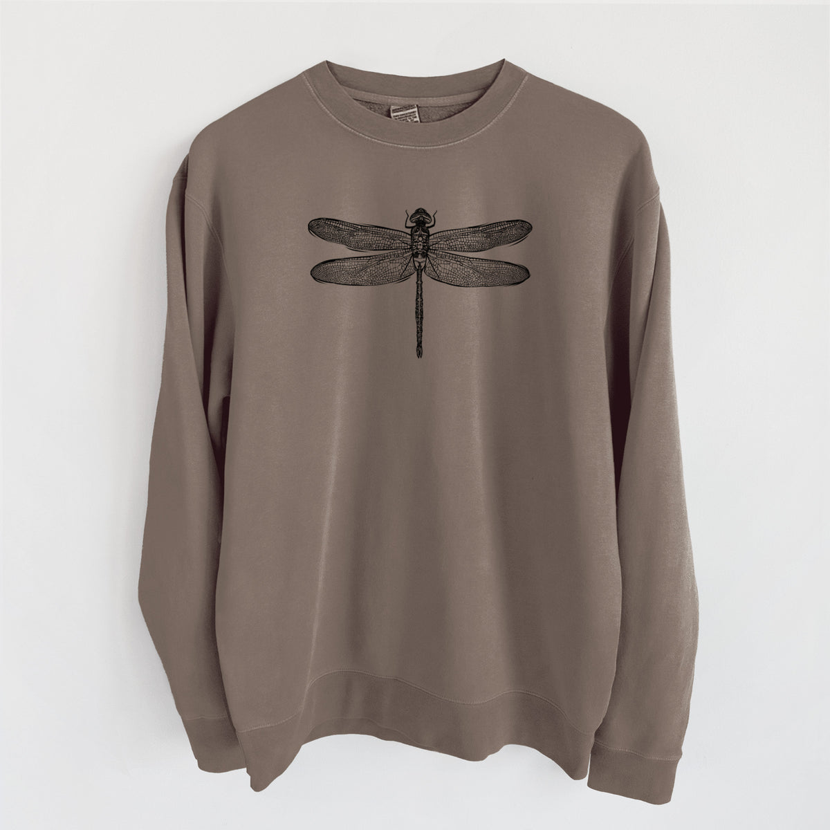 Anax Junius - Green Darner Dragonfly - Unisex Pigment Dyed Crew Sweatshirt in Espresso Brown Color