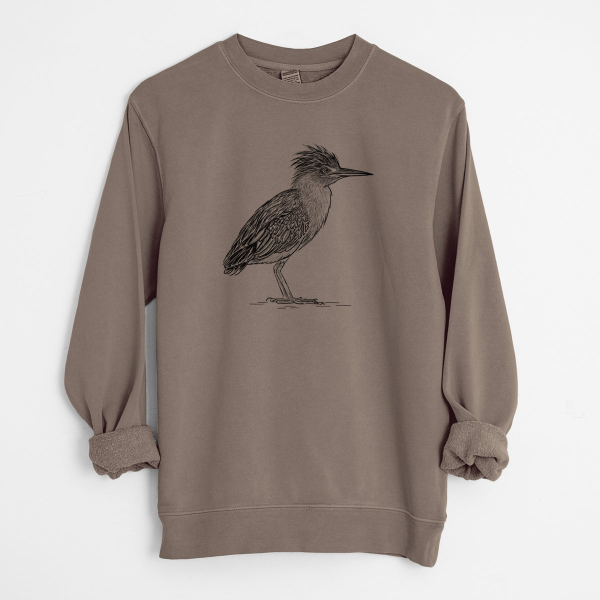 Green Heron - Butorides virescens - Unisex Pigment Dyed Crew Sweatshirt in Espresso Brown Color