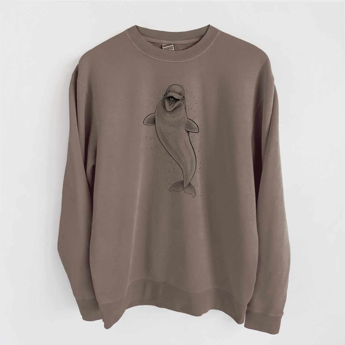 Happy Beluga Whale - Delphinapterus leucas - Unisex Pigment Dyed Crew Sweatshirt in Espresso Brown Color