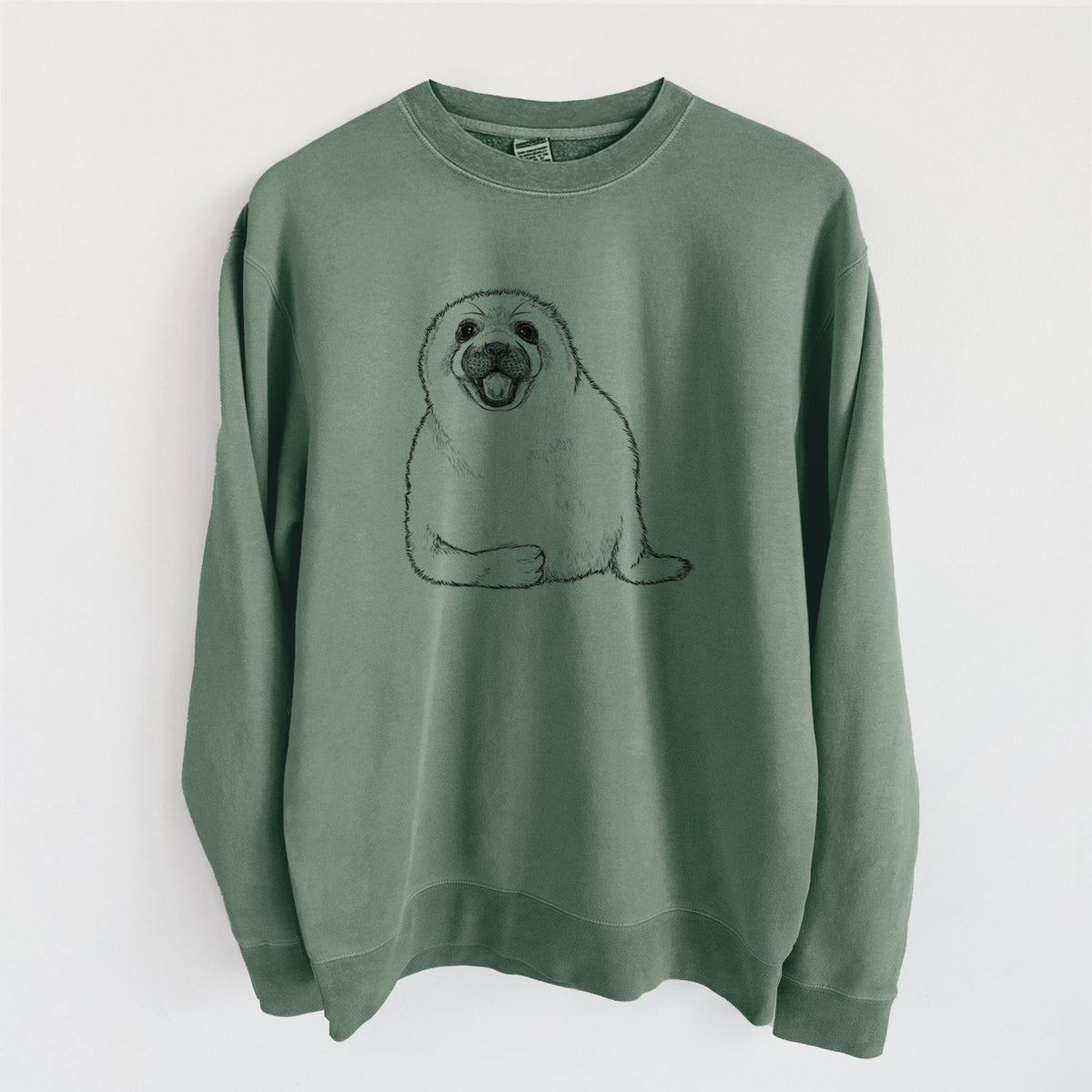 Harp Seal Pup - Pagophilus groenlandicus - Unisex Pigment Dyed Crew Sweatshirt in Alpine Green