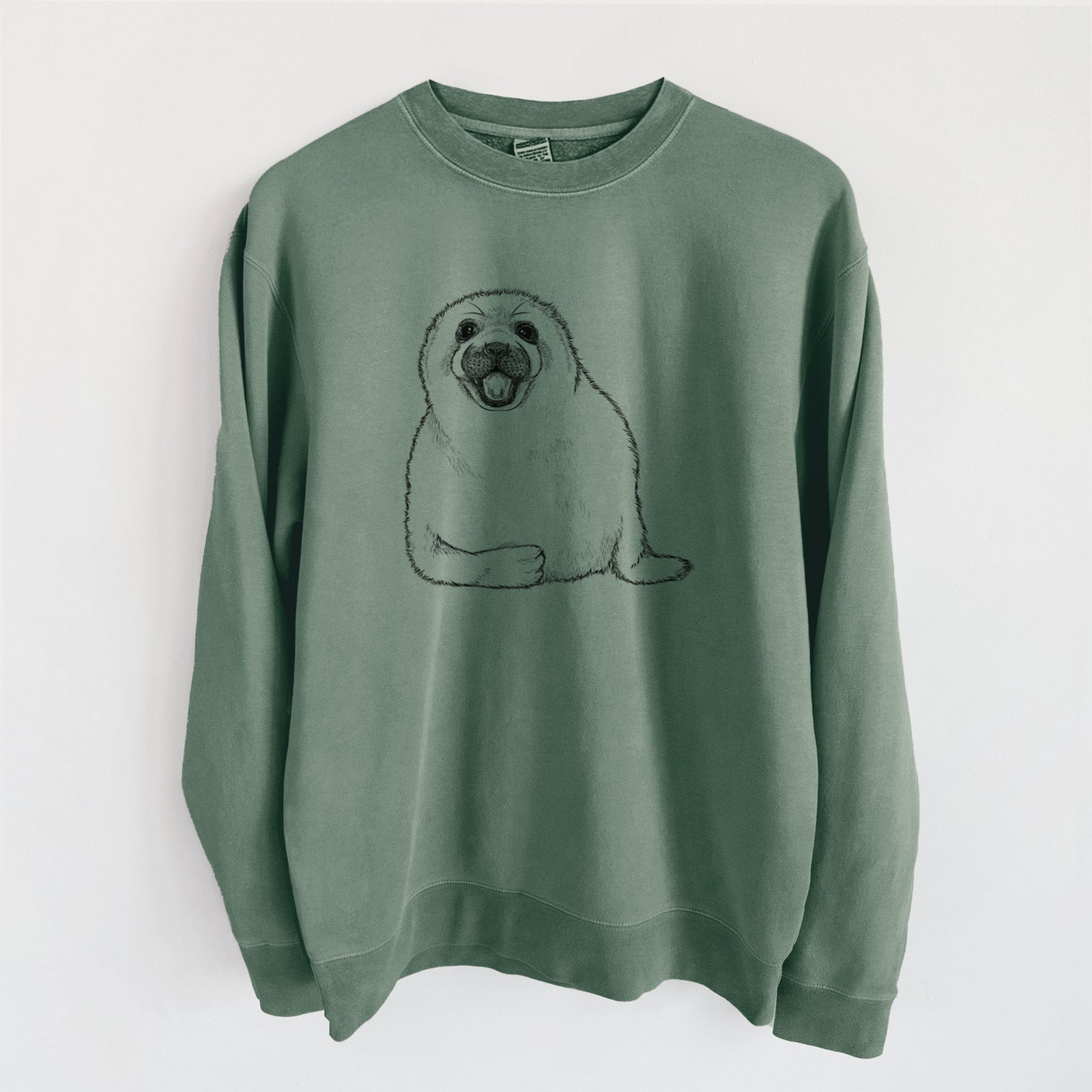 Harp Seal Pup - Pagophilus groenlandicus - Unisex Pigment Dyed Crew Sweatshirt in Alpine Green