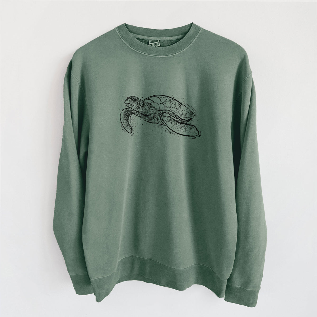 Hawksbill Sea Turtle - Eretmochelys imbricata - Unisex Pigment Dyed Crew Sweatshirt in Alpine Green