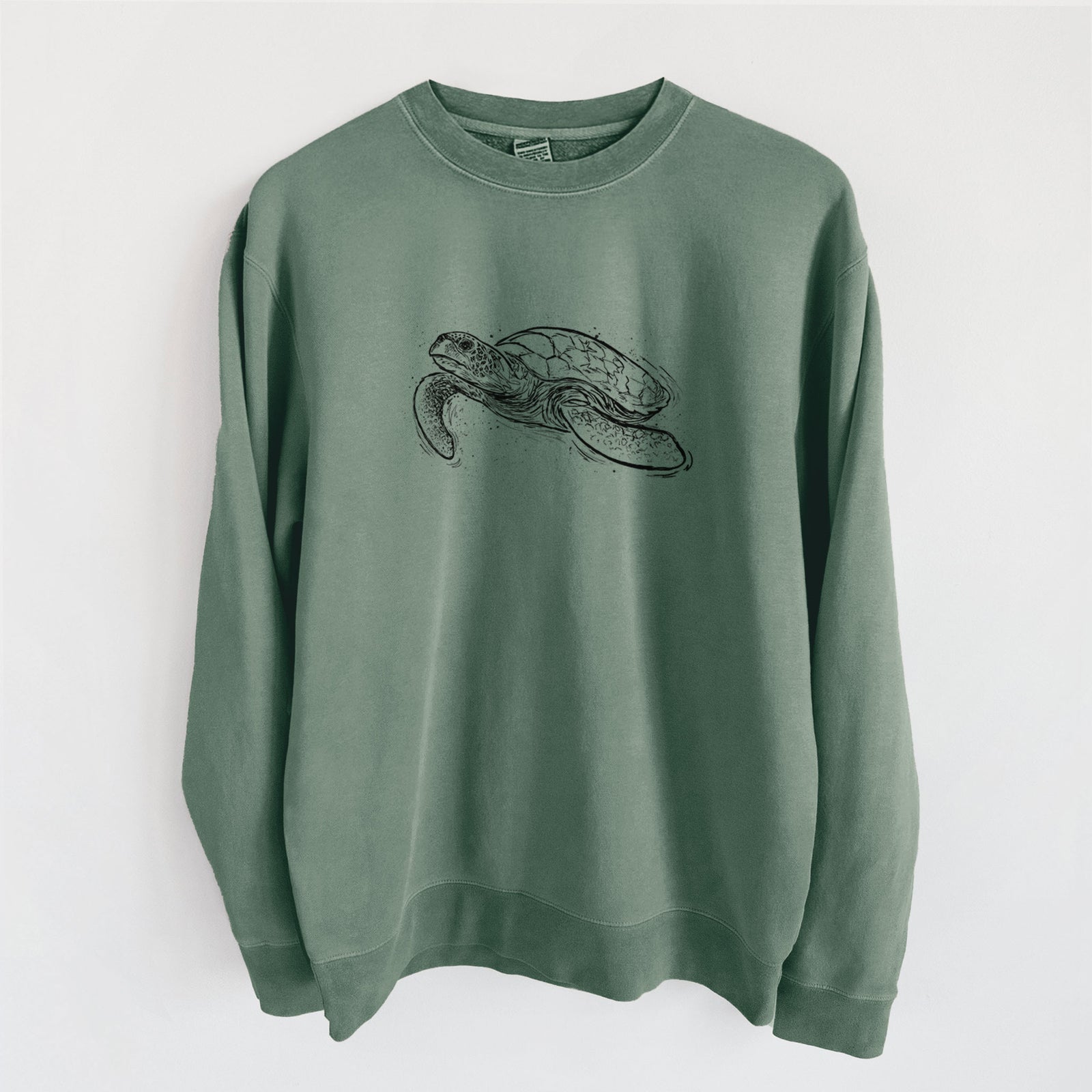 Hawksbill Sea Turtle - Eretmochelys imbricata - Unisex Pigment Dyed Crew Sweatshirt in Alpine Green