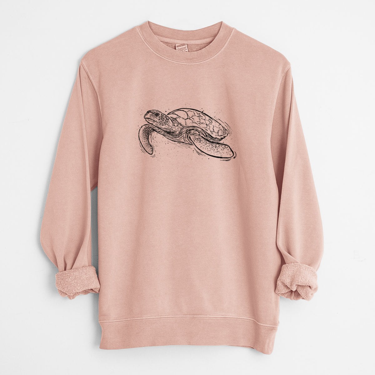 Hawksbill Sea Turtle - Eretmochelys imbricata - Unisex Pigment Dyed Crew Sweatshirt in Dusty Pink