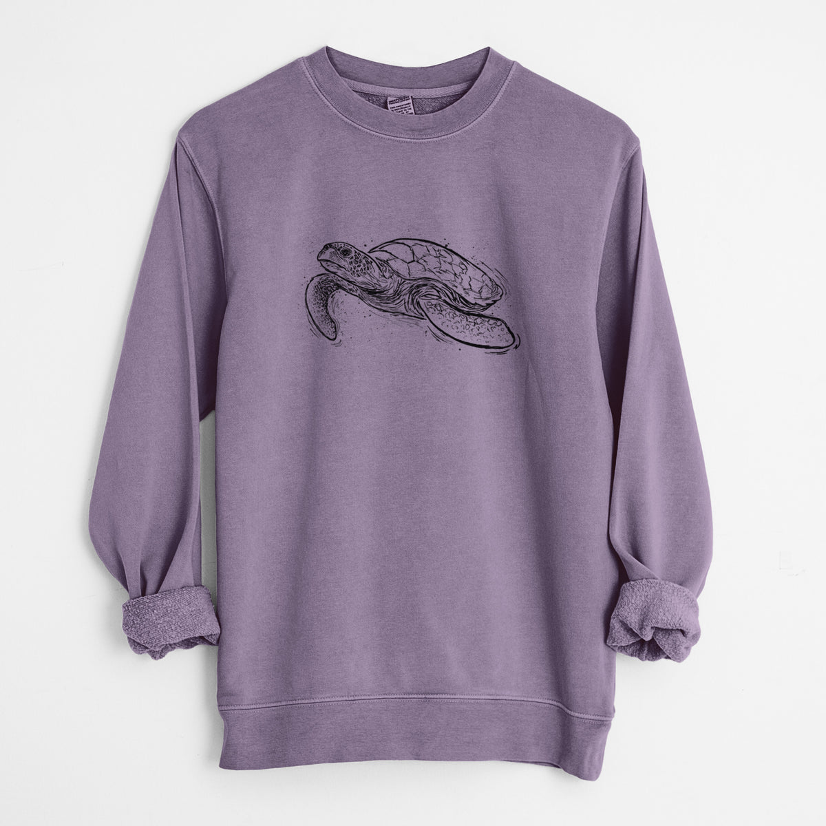 Hawksbill Sea Turtle - Eretmochelys imbricata - Unisex Pigment Dyed Crew Sweatshirt in Plum