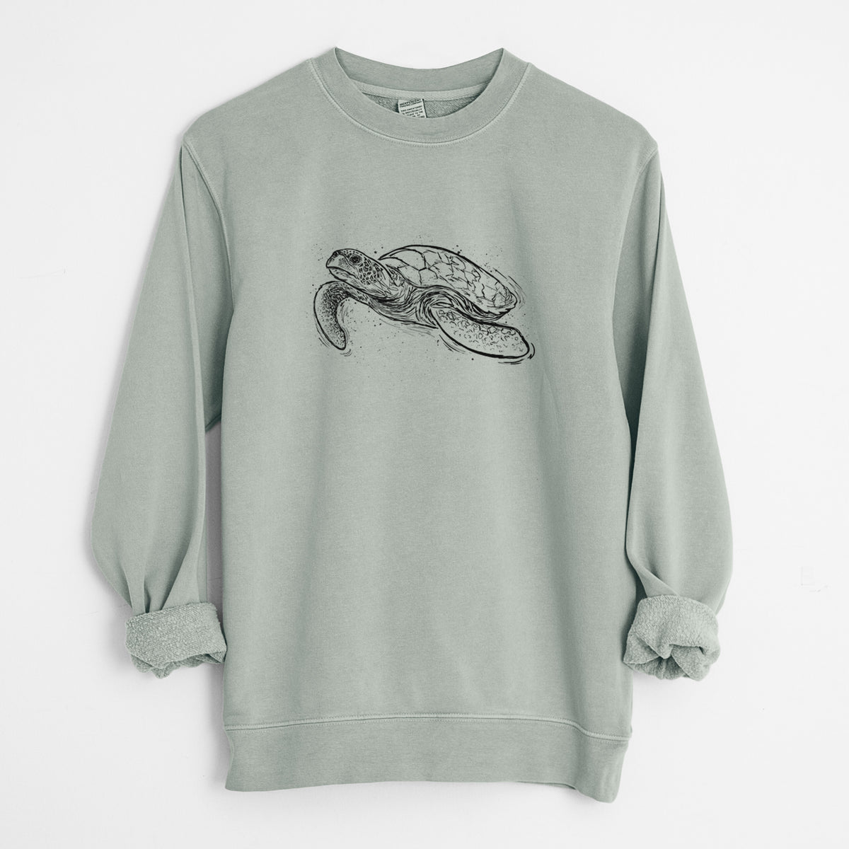 Hawksbill Sea Turtle - Eretmochelys imbricata - Unisex Pigment Dyed Crew Sweatshirt in Sage