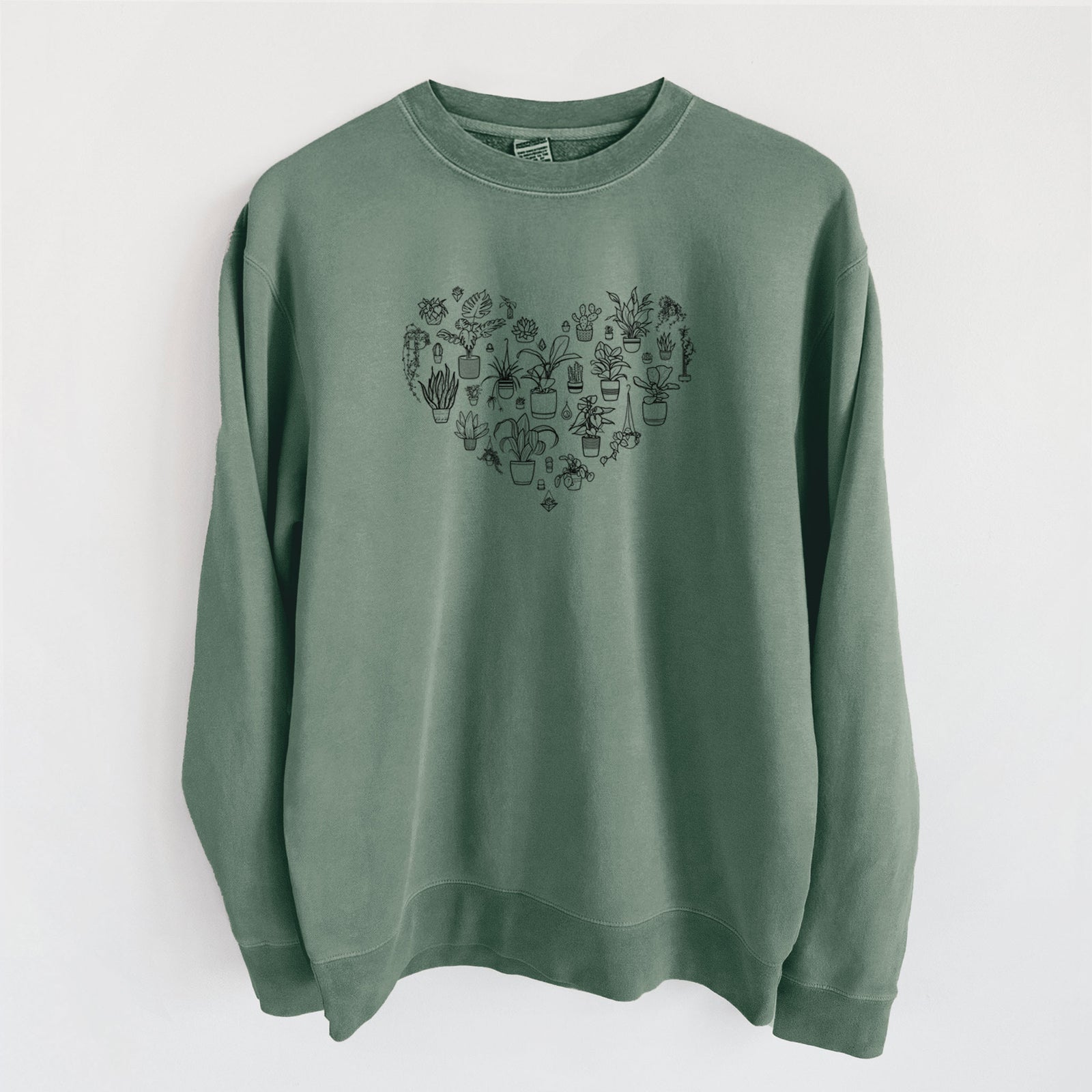 Heart Full of House Plants - Unisex Pigment Dyed Crew Sweatshirt in Alpine Green