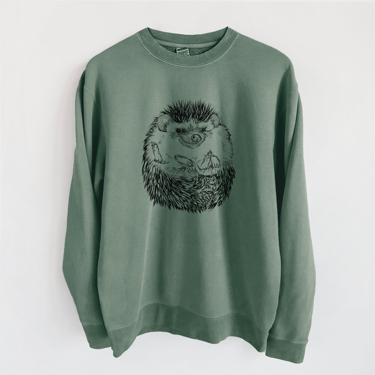 African Pygmy Hedgehog - Atelerix albiventris - Unisex Pigment Dyed Crew Sweatshirt in Alpine Green