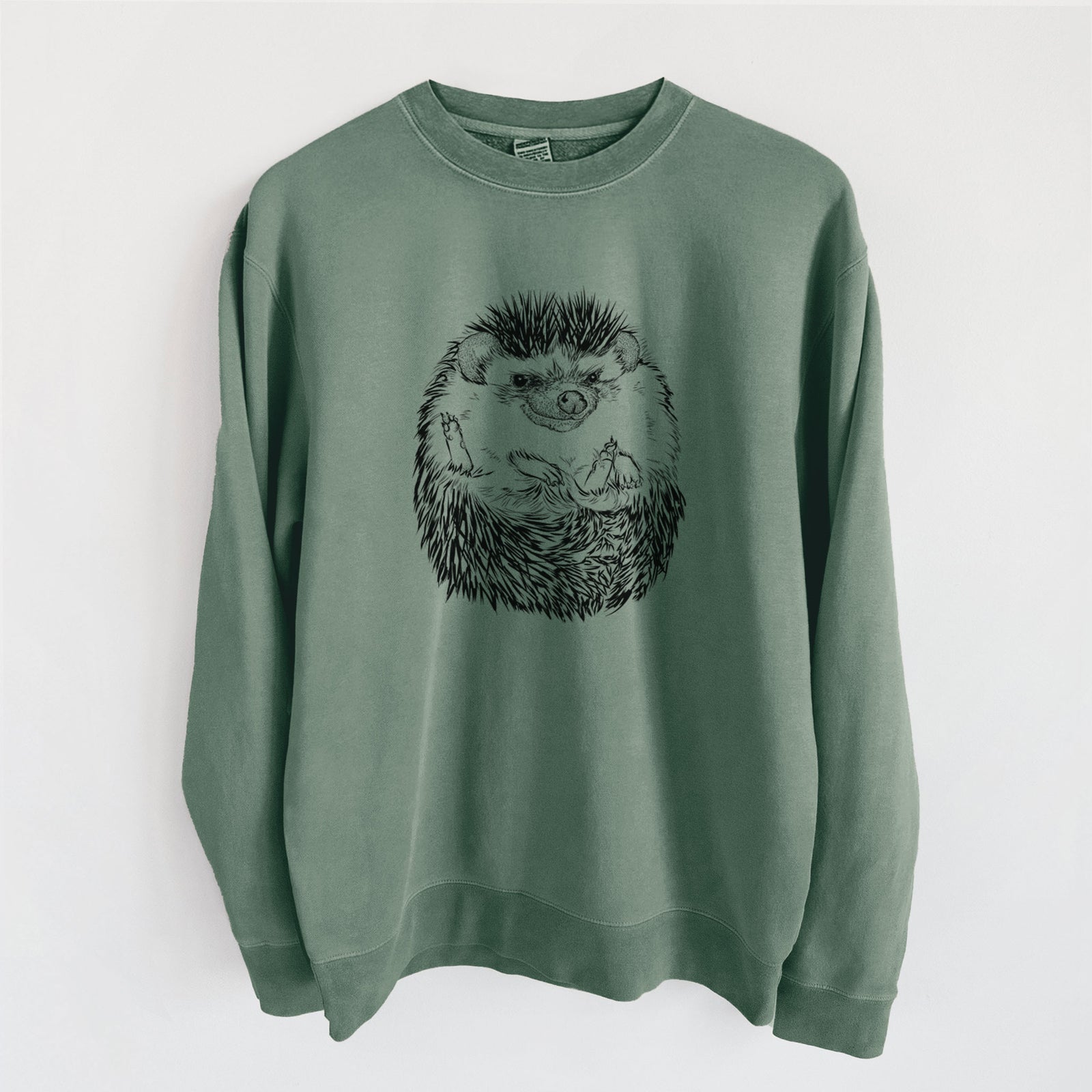 African Pygmy Hedgehog - Atelerix albiventris - Unisex Pigment Dyed Crew Sweatshirt in Alpine Green