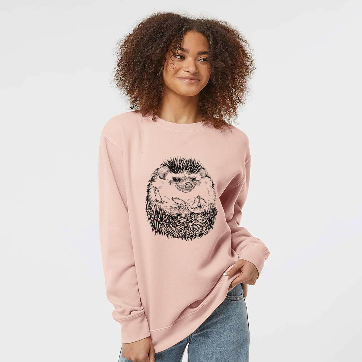 African Pygmy Hedgehog - Atelerix albiventris - Unisex Pigment Dyed Crew Sweatshirt in Dusty Pink