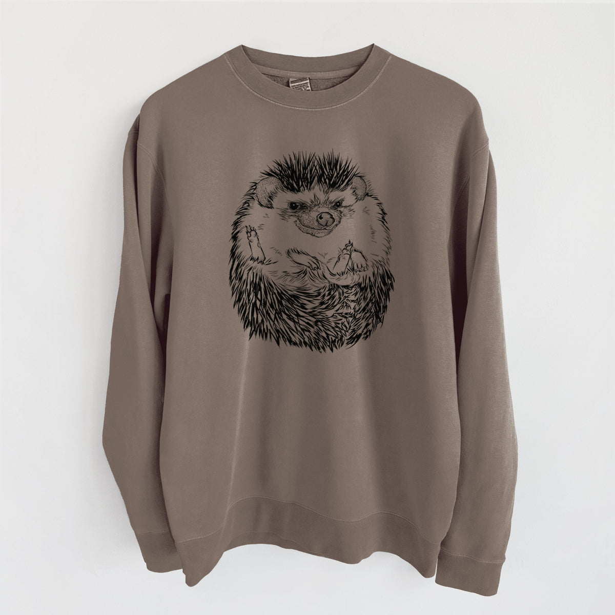 African Pygmy Hedgehog - Atelerix albiventris - Unisex Pigment Dyed Crew Sweatshirt in Espresso Brown Color